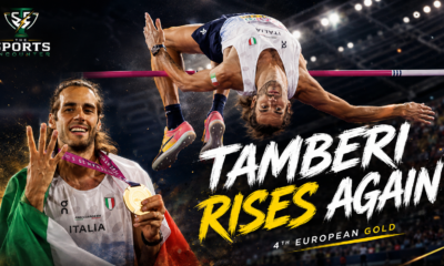 Gianmarco Tamberi celebrates after clearing 2.32m to win his fourth European high jump gold at Birmingham 2026 as Italy claims a 1-3 podium finish.