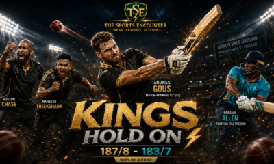 Andries Gous powers St Lucia Kings to 187/8 against Antigua and Barbuda Falcons as Roston Chase and Maheesh Theekshana help defend the total in a dramatic four-run CPL 2026 victory at Arnos Vale.