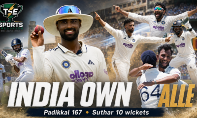 Devdutt Padikkal and Manav Suthar celebrate India’s 165-run win over Sri Lanka in the first Test at Galle, where Padikkal scored 167 and Suthar took 10 wickets.