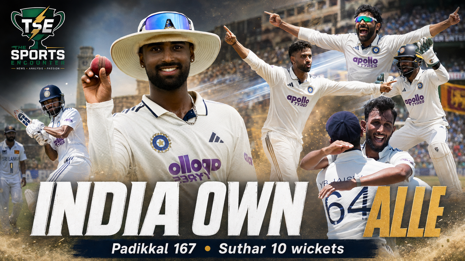 Devdutt Padikkal and Manav Suthar celebrate India’s 165-run win over Sri Lanka in the first Test at Galle, where Padikkal scored 167 and Suthar took 10 wickets.