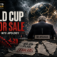 A suited FIFA official bows at a crisis meeting beneath a fractured world football graphic, surrounded by delegates, torn $4.2 billion deal papers and the headline “World Cup Not for Sale.”