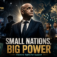 Gianni Infantino stands between representatives of smaller football nations and the rejected UEFA and CONCACAF blocs, with a glowing world map, voting imagery, and the headline “Small Nations, Big Power” beneath The Sports Encounter logo.