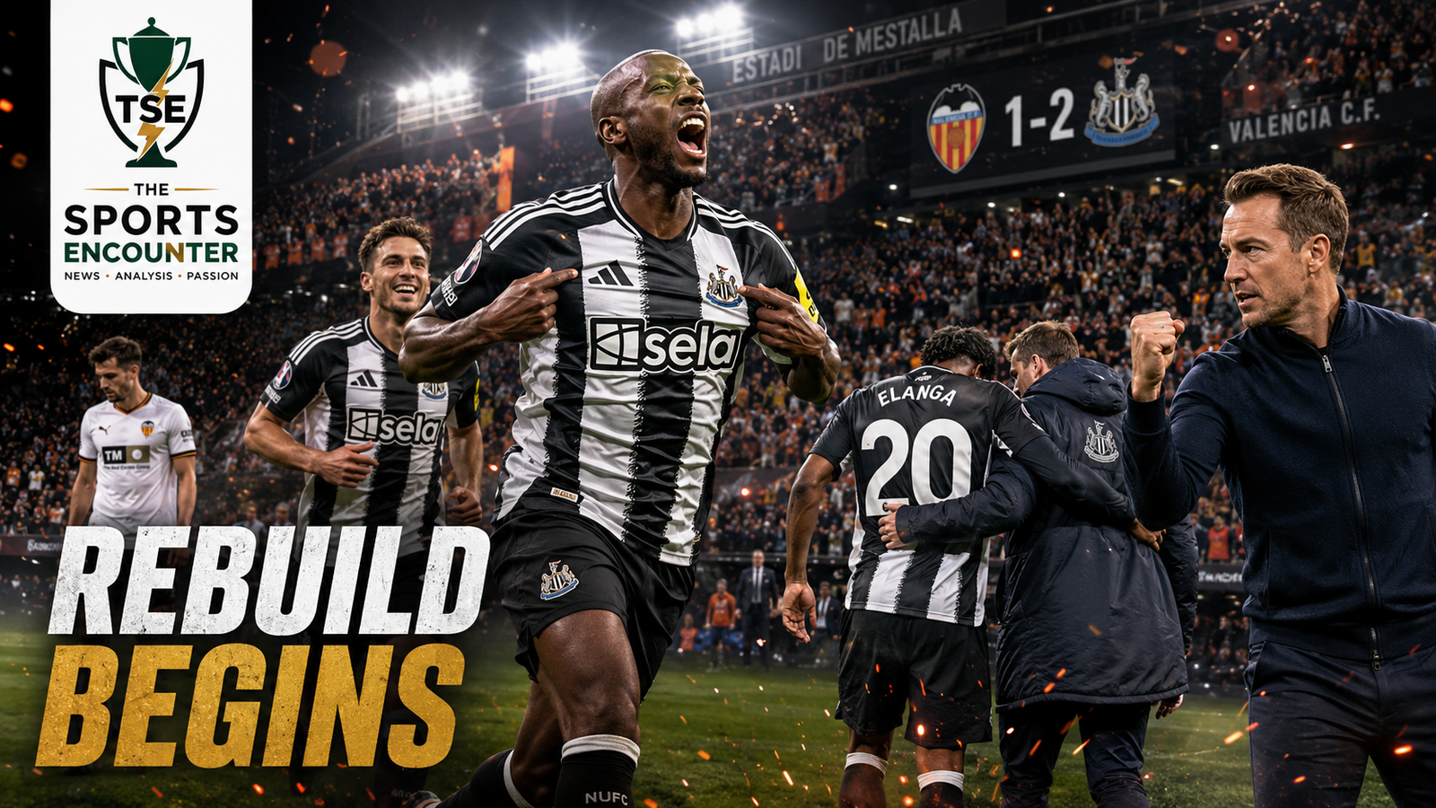Yoane Wissa celebrates Newcastle United’s 2-1 preseason win over Valencia as Matthias Jaissle begins his rebuild, while Anthony Elanga is helped from the field after an injury scare at Mestalla.