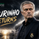 José Mourinho shown against a dramatic Real Madrid stadium backdrop as his second spell as head coach begins under intense pressure.