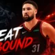 Klay Thompson in Dallas Mavericks colors with Miami Heat and Giannis Antetokounmpo imagery highlighting his expected move to Miami after a contract buyout.