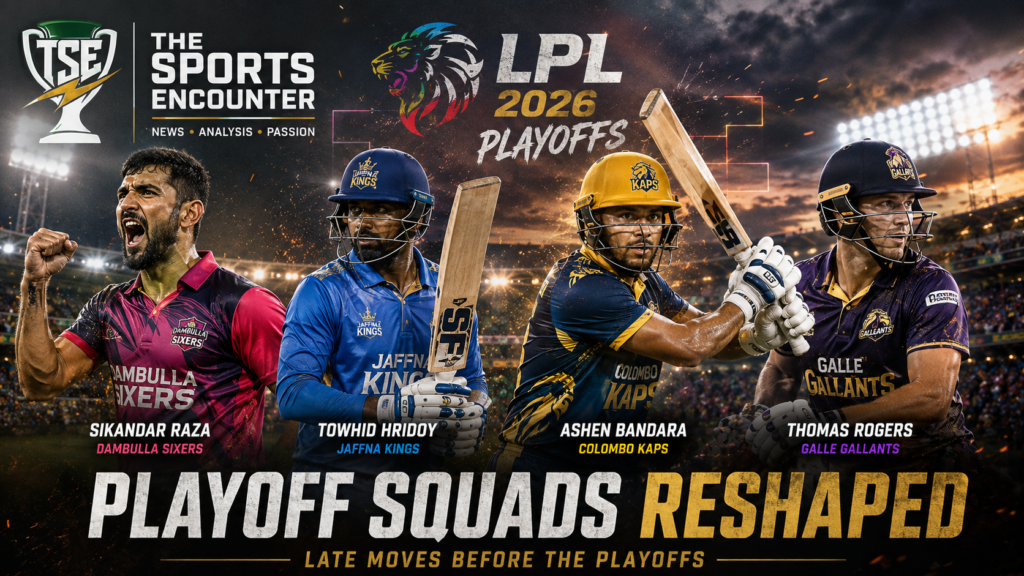 Sikandar Raza, Towhid Hridoy, Ashen Bandara, and Thomas Rogers represent late squad changes for Dambulla Sixers, Jaffna Kings, Colombo Kaps, and Galle Gallants ahead of the LPL 2026 playoffs.