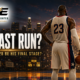 A veteran basketball superstar wearing No. 23 stands with his back to the camera, holding a ball and looking across a glowing court toward the Los Angeles skyline and “LA 2028” lights.