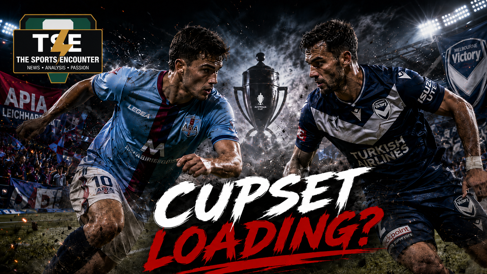 APIA Leichhardt and Melbourne Victory players face off under the lights at Leichhardt Oval ahead of their Australia Cup 2026 quarterfinal.