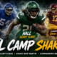 Breece Hall, Chandler Martin and Drew Stevens feature in an NFL Preseason 2026 graphic highlighting the latest Jets, Giants and Commanders roster developments.