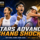 Aryna Sabalenka celebrates, Juncheng Shang roars after his upset, and Iga Swiatek strikes a backhand in a cinematic National Bank Open 2026 Day 4 graphic featuring The Sports Encounter branding and the headline “Stars Advance. Shang Shocks.”