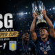 PSG players celebrate their 2-1 victory over Aston Villa in the 2026 UEFA Super Cup, lifting the trophy under stadium lights after goals from Khvicha Kvaratskhelia and Désiré Doué.