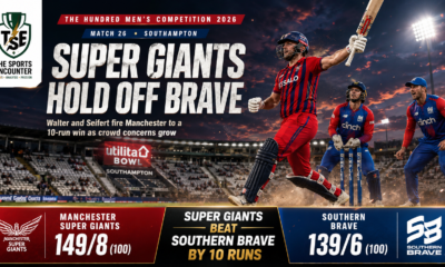 Manchester Super Giants celebrate their 10-run victory over Southern Brave in Match 26 of The Hundred 2026 at Southampton, with Manchester scoring 149/8 and Southern Brave finishing on 139/6.