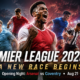 Cinematic Premier League 2026–27 season preview graphic featuring stylized players in red, sky blue, blue, black-and-white, and claret kits inside a floodlit stadium, with Arsenal represented in the foreground, the headline “Premier League 2026–27,” the message “A New Race Begins,” the opening-night fixture Arsenal vs Coventry on August 21, and The Sports Encounter logo.