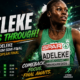 Rhasidat Adeleke celebrates reaching the women’s 200m final at the 2026 European Athletics Championships in Birmingham after winning her semifinal in 22.43 seconds for Ireland.