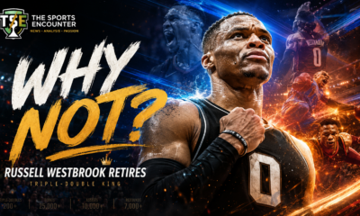 Russell Westbrook celebrates during his NBA career as The Sports Encounter reflects on the retirement, records, MVP season and legacy of basketball’s all-time triple-double leader.