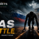 A Russian track athlete crouches at the starting blocks beneath storm clouds, with the Russian flag, a courthouse and scales of justice symbolizing Russian Athletics’ fresh CAS challenge against World Athletics sanctions.