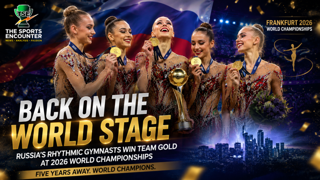 Russian rhythmic gymnasts celebrate team gold at the 2026 World Championships in Frankfurt after returning to the event for the first time in five years.