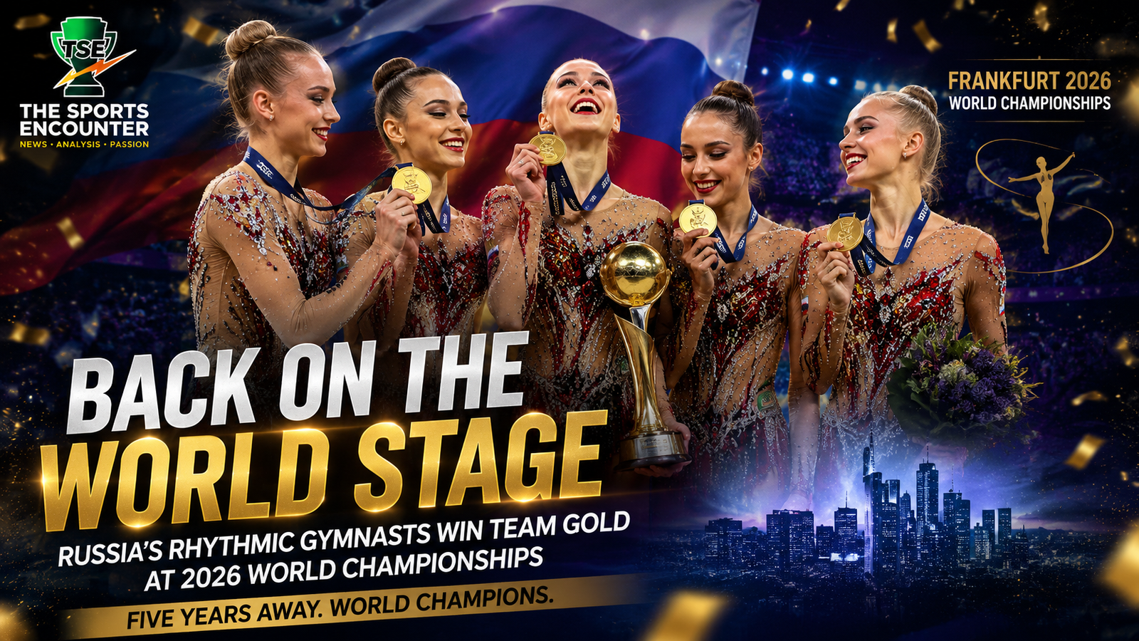 Russian rhythmic gymnasts celebrate team gold at the 2026 World Championships in Frankfurt after returning to the event for the first time in five years.
