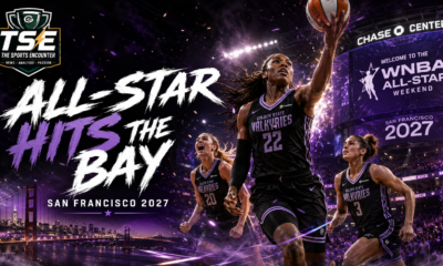 Golden State Valkyries and WNBA All-Star imagery over Chase Center as San Francisco prepares to host the 2027 WNBA All-Star Game.