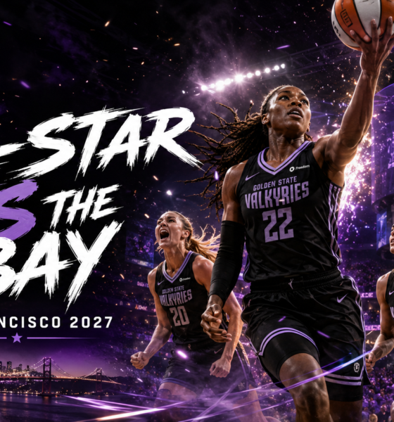 Golden State Valkyries and WNBA All-Star imagery over Chase Center as San Francisco prepares to host the 2027 WNBA All-Star Game.