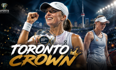 Iga Swiatek celebrates after defeating Elena Rybakina 6-2, 6-3 to win the 2026 National Bank Open women’s singles title in Toronto.