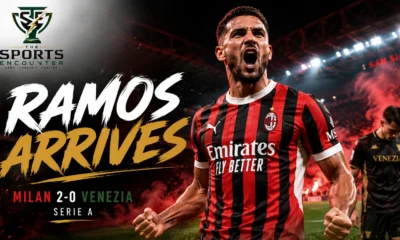 Gonçalo Ramos celebrates after scoring in AC Milan’s 2-0 Serie A victory over Venezia at San Siro.