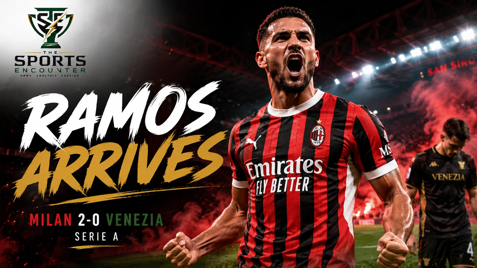 Gonçalo Ramos celebrates after scoring in AC Milan’s 2-0 Serie A victory over Venezia at San Siro.