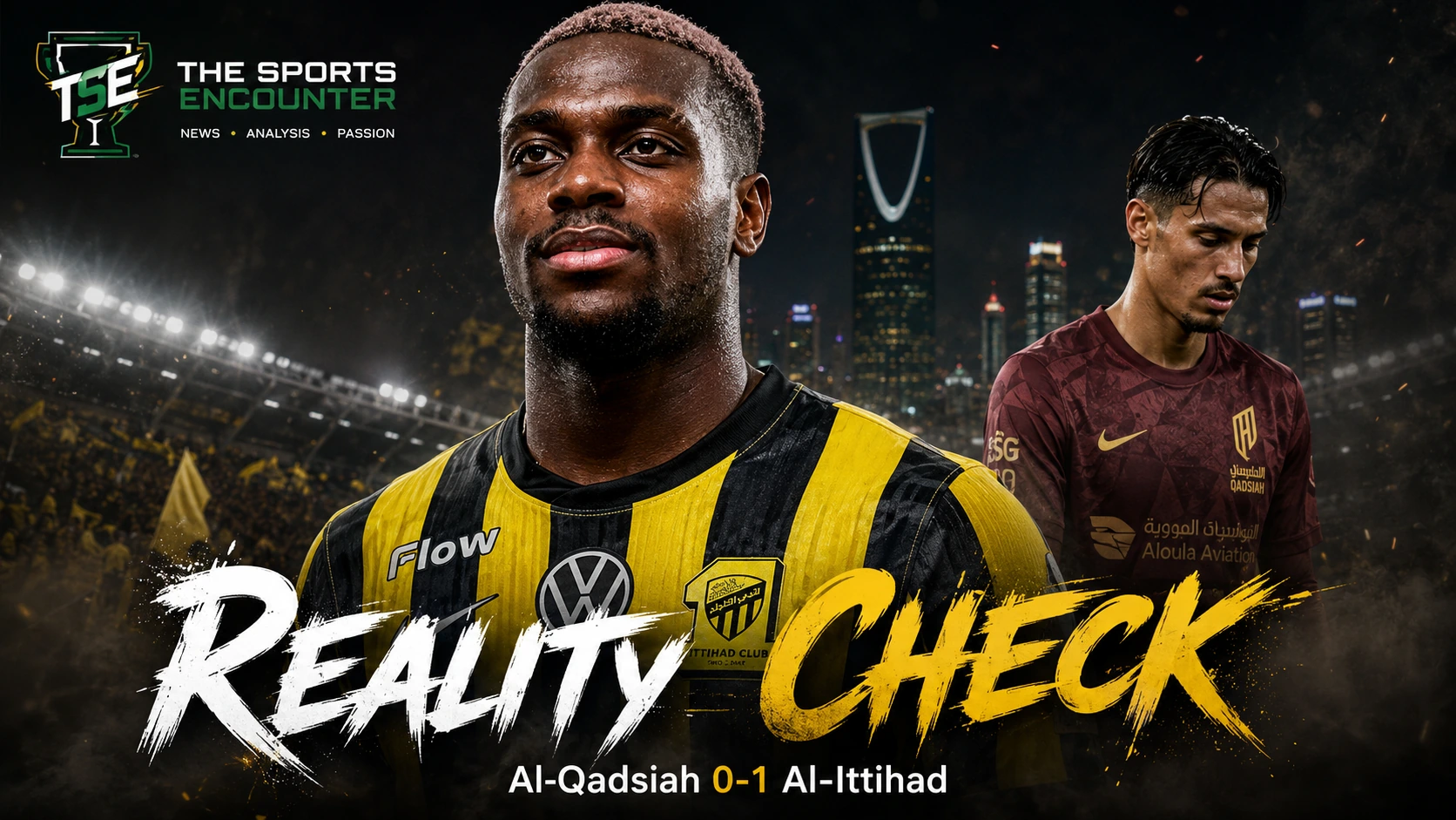George Ilenikhena and Tijjani Reijnders featured in a Saudi Pro League match graphic after Al-Ittihad beat Al-Qadsiah 1-0.