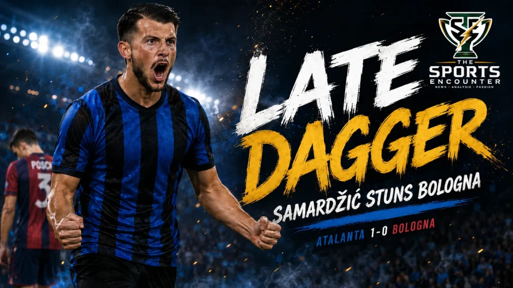 Lazar Samardžić celebrates after scoring Atalanta’s 96th-minute winner in a 1-0 Serie A victory over Bologna in Bergamo.