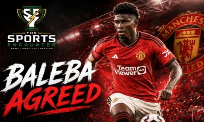 Carlos Baleba in a cinematic Manchester United transfer scene after the club agreed a deal worth up to £70 million for the Brighton midfielder.
