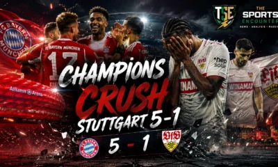 Bayern Munich players celebrate during their 5-1 Bundesliga victory over VfB Stuttgart at the Allianz Arena.