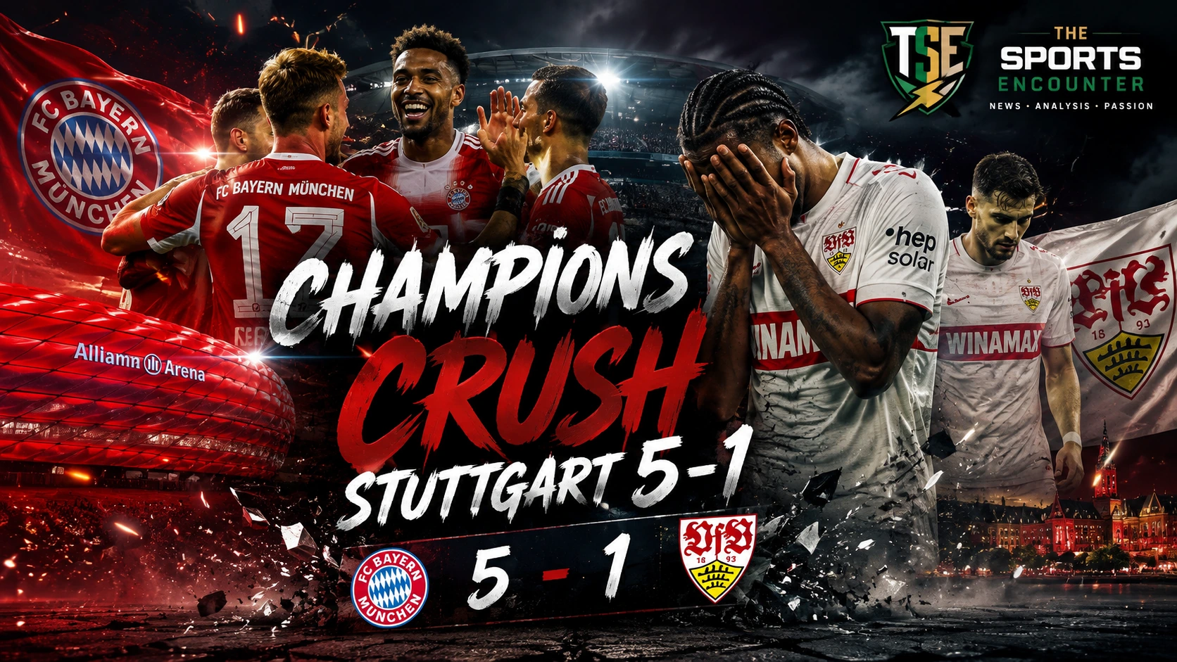 Bayern Munich players celebrate during their 5-1 Bundesliga victory over VfB Stuttgart at the Allianz Arena.