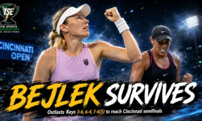 Sara Bejlek celebrates after surviving Madison Keys in a dramatic three-set Cincinnati Open quarterfinal to reach the 2026 semifinals.