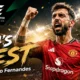 Bruno Fernandes celebrates for Manchester United after winning the 2026 PFA Players’ Player of the Year following his record-breaking 21-assist Premier League season.