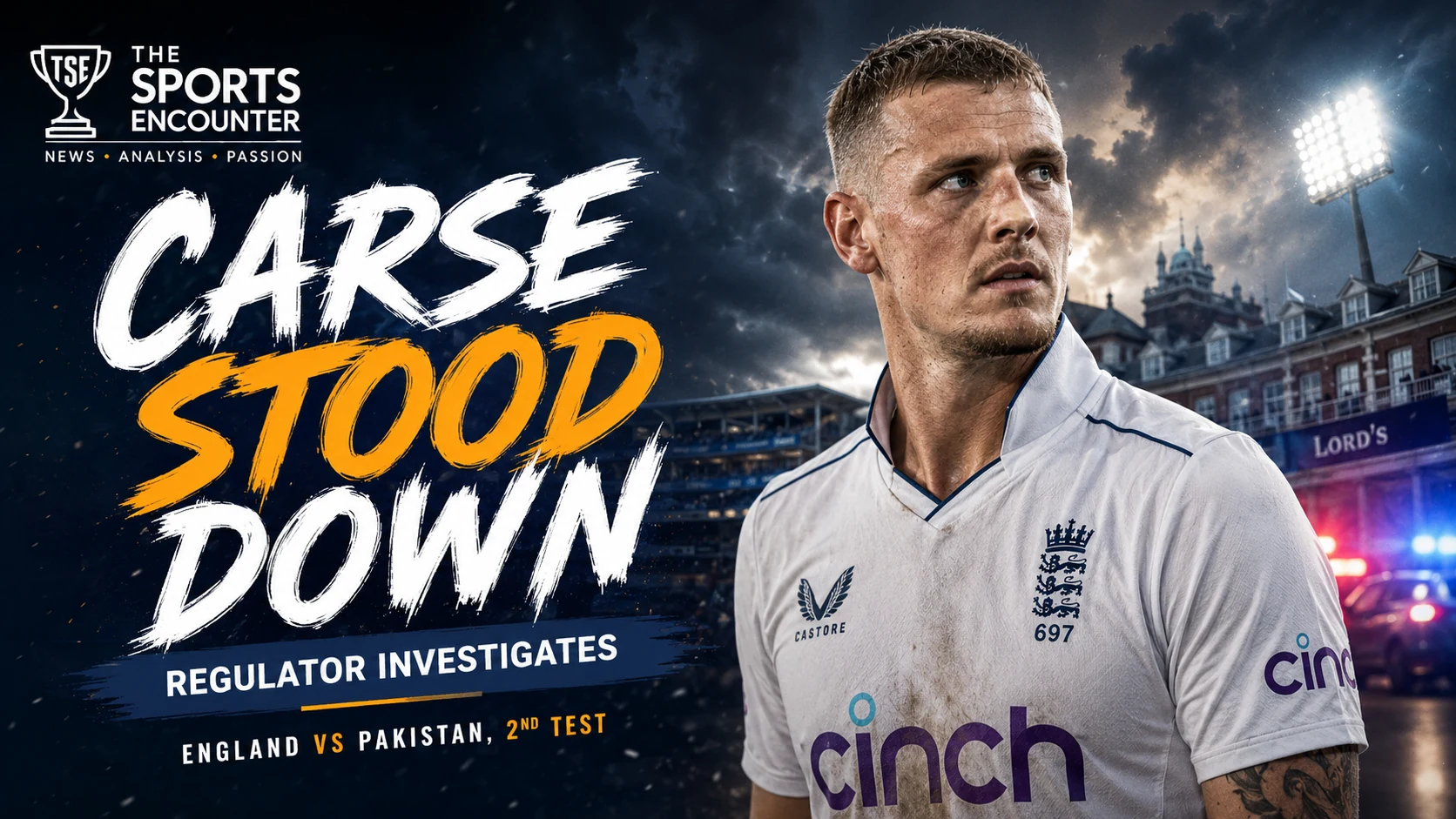 Brydon Carse in England Test whites as England remove him from the squad for the second Test against Pakistan while the Cricket Regulator investigates a Derby police incident.