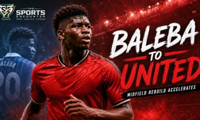 Carlos Baleba featured in Manchester United transfer artwork after completing his move from Brighton in August 2026.