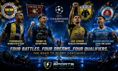 Fenerbahçe, Viking FK, AEK Athens and Slovan Bratislava celebrate qualification for the 2026-27 UEFA Champions League league phase.