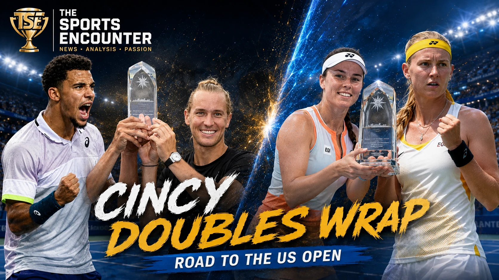 Cincinnati Open 2026 doubles champions Orlando Luz, Rafael Matos, Linda Noskova and Marie Bouzkova celebrating their titles ahead of the US Open.