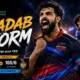 Shadab Khan celebrates after scoring an unbeaten 52 and helping Antigua and Barbuda Falcons defeat Trinbago Knight Riders in CPL 2026 Match 14.