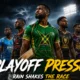 CPL 2026 playoff race graphic showing the leading teams, points-table pressure and qualification battle after the latest rain-affected round.