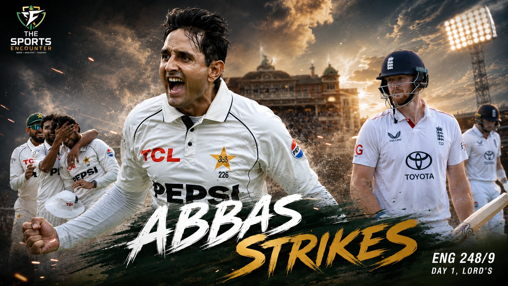Mohammad Abbas leads Pakistan’s bowling fightback as England reach 248 for 9 on Day 1 of the second Test at Lord’s.