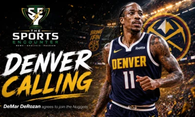 DeMar DeRozan featured in a cinematic Denver Nuggets setting after agreeing to a one-year, $3.9 million deal to join Nikola Jokic and chase an NBA championship.