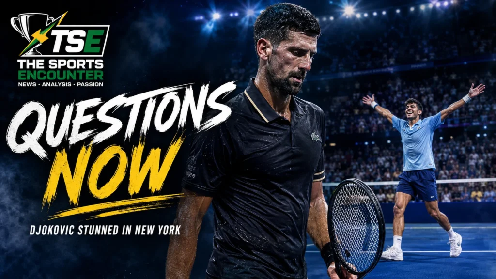 Novak Djokovic leaves Arthur Ashe Stadium after his five-set first-round defeat to Mariano Navone at the 2026 US Open.