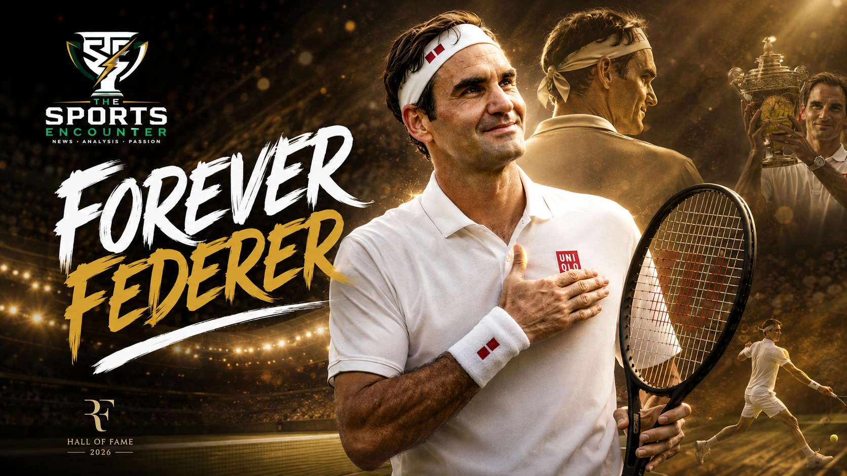 Roger Federer celebrates during his legendary tennis career ahead of his 2026 International Tennis Hall of Fame induction.