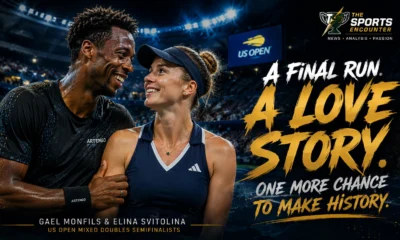 Gael Monfils and Elina Svitolina celebrate together during their 2026 US Open mixed doubles run at Arthur Ashe Stadium.