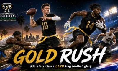 NFL stars in a cinematic LA28 flag football setting as more than 200 players express interest in competing at the 2028 Los Angeles Olympics.