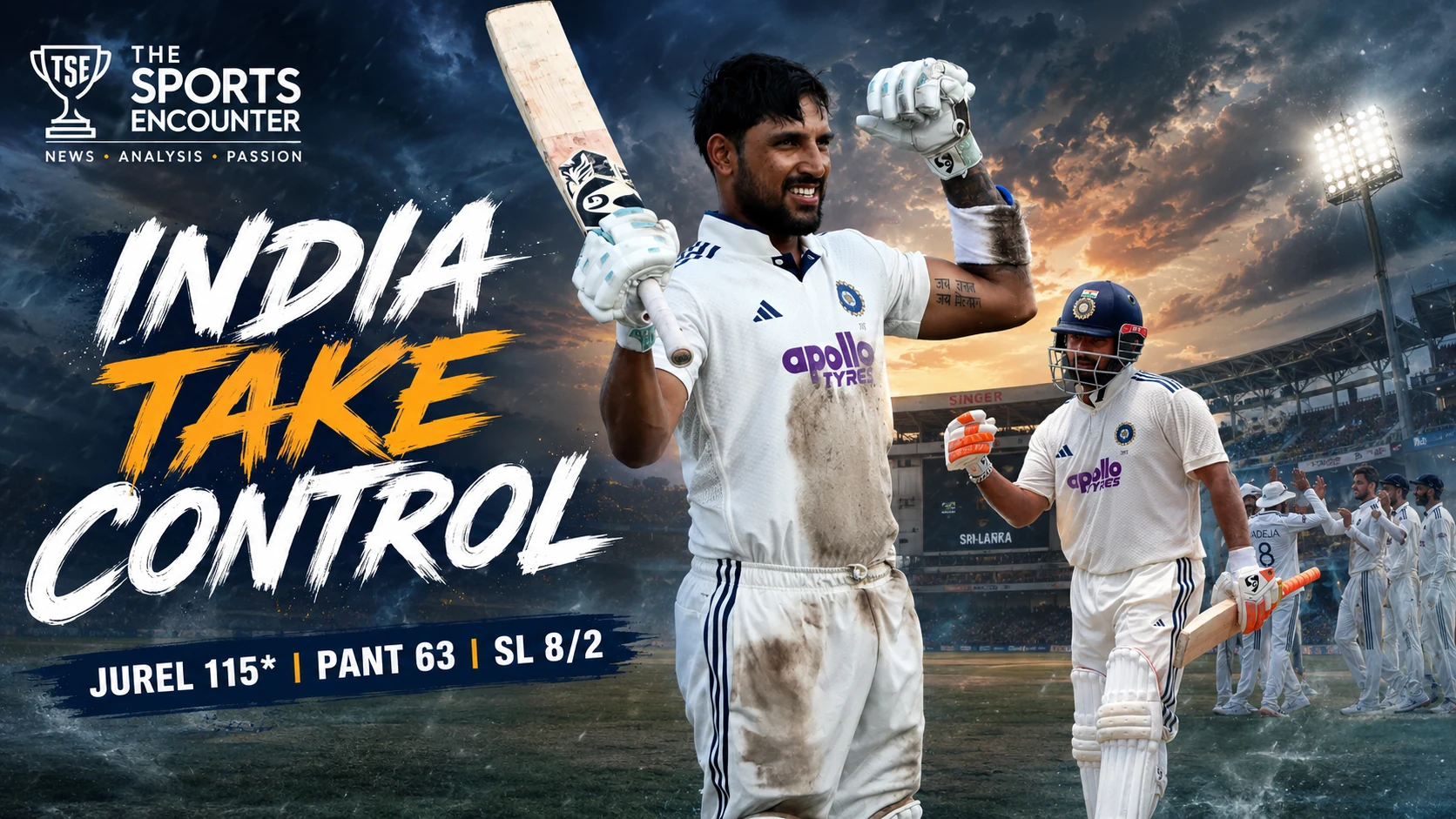Dhruv Jurel celebrates his century as India dominate Sri Lanka on day two of the second Test in Colombo, with Rishabh Pant and India’s bowlers helping build a 495-run advantage.