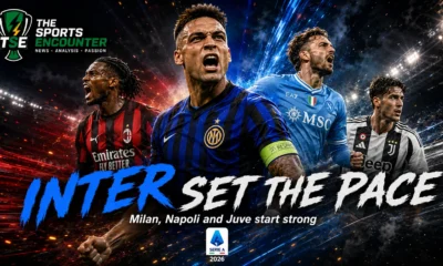 Serie A opening weekend graphic featuring Inter Milan, AC Milan, Napoli and Juventus after the first round of 2026-27 matches.