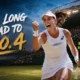 Johanna Konta celebrates on a grass tennis court as scenes from her career, family life and rise to world No. 4 appear in the background.