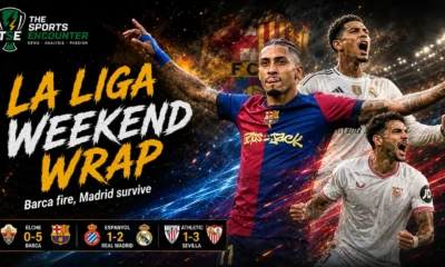 La Liga opening weekend graphic featuring Barcelona, Real Madrid, Sevilla and Atletico Madrid after a dramatic round of matches in Spain.